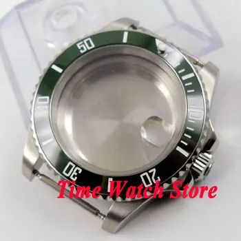 40 mm Safirno steklo zeleno keramično rezilo iz nerjavečega jekla Watch Primeru, fit Miyota 8215 821A ETA 2836 gibanje C99