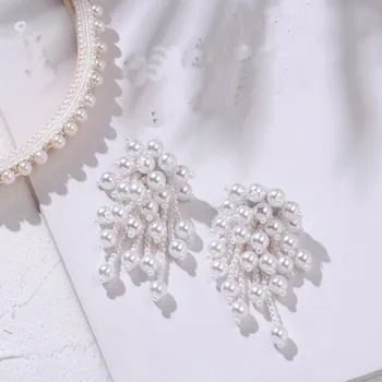 2020 Poročni Nakit Simulirani Biser Dolgo Uhani Za Ženske Korejski Modno Elegantna Velike Majhne Bele Kroglice Spusti Earing Bijoux Darilo