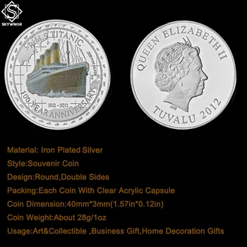 1912 RMS Titanic Veliko Ladjo Rose Srce Oceana Srebrni kovanci Emajl Medaljo srebrnik W/ Akril Kapsula Zaslon