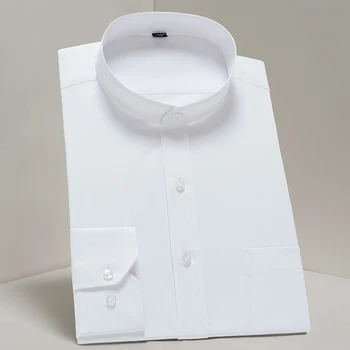 Moške Priložnostne Standard-Fit Dolgo Rokav Trak-Ovratnik Shirt En Obliž Žep Eleganten Modni Beli Delo Urada Osnovne Obleko Majice