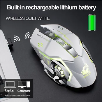 USB Wireless Mouse Ergonomska Polnilna utripajoča Lučka Izključi mikrofon Wireless Gaming Mehanskih Za Laptop PC Zvočni Tiho Miško