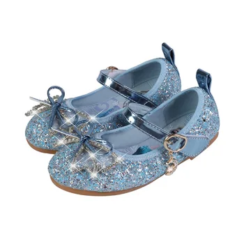 Disney otroška princesa čevlji nova moda dekleta usnjeni čevlji malo deklet, mehka podplatom kristalno čevlji