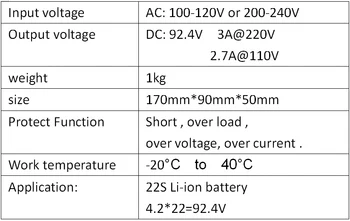 92.4 V 3A polnilec za 22S Li-ionske baterije 4,2 V*22=92.4 V baterijo smart polnilec za podporo KP/CV način