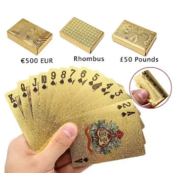 24K Zlata folija Igralne Karte, Poker Igra Krovu, Zlata Folija Poker Set Plastičnih Čarobne Kartice Nepremočljiva Kart Magic Igre