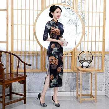 Vintage Črne Elegantne Ženske Qipao Kitajske Tradicionalne Mandarin Ovratnik Klasičnih Cheongdsam Seksi Slim Vestidos Plus Velikost Obleko 5XL