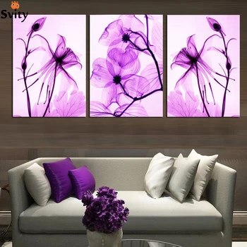 Brezplačna Dostava Vroče Prodaja 3 Plošče Moderno Stensko Slikarstvo vijoličen cvet slika Domov Dekorativne Umetnosti Sliko Barve na Platno Fotografij