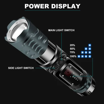 XHP99 High Power LED Svetilka 2000LM Taktično Svetilko IPX5 Baklo Polnilna Luč Nepremočljiva Linterna Kampiranje na Prostem