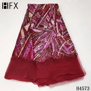 HFX Afriške Zaporedje čipke tkanine 2021 Visoke Kakovosti Bleščice Sequins čipke tkanine francoski Til tkanine, čipke za Večer Stranka Obleko