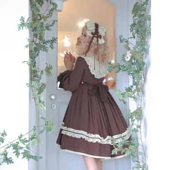 Melonshow Lolita OP Obleko Plus Velikost Rjava Ženske Poletje Klasičnih Viktorijanski Vintage Retro Ženska Obleke Loli Kawaii Oblačila