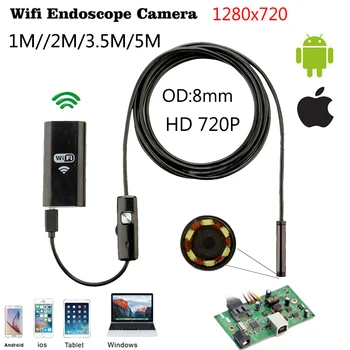 8 mm 1m 2m 3,5 m Wifi IOS Endoskop Fotoaparat Borescope IP67 Nepremočljiva Pregled Za Iphone Endoskop Android PC HD IP Kamere