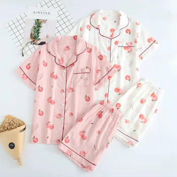 Nove ženske bombaž kratkimi rokavi ženske pižame obleko hlače srčkan risanka tiskanje Japonski slog preprost pižamo domov storitev
