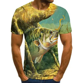 Nov poletni 3D tiskanih ribe vzorec moških in žensk priložnostne T-shirt Modni trend mladih kul moška t-shirt Hip hop kratek rokav