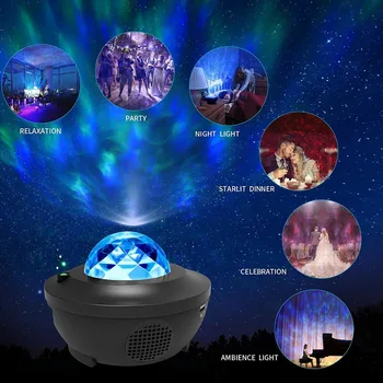 LED Galaxy Night Light Star Projektor Spalnica Dekor Predvajalnik Glasbe Bluetooth USB Glasovni Nadzor LED Nočna Lučka Za Otroke