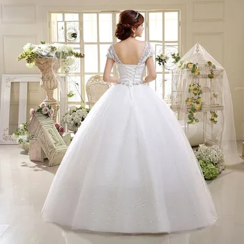 Klasična Poceni Skp Rokavi Korejski Slog Kratke Čipke Moda Preproste Poročne Halje Kristalno Poročne Obleke 2021 Vestido Casamento