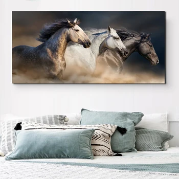 NESEBIČNO Wall Art Treh Konj, ki Teče Slike Za dnevno Sobo, Moderno Živali Dekorativni Slikarsko Platno Umetniško Tiskanje Brez Okvirja
