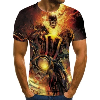 Nove moške lobanje T-shirt moda poletje kratka sleeved ghost rider, kul T-shirt 3D lobanja, tiskanje vrh krog vratu design T-shirt moški
