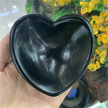 Naravni črni obsidian srce oblika skledo Ročno Izrezljane Zdravljenje Kristalno doma dekoracijo za darila 1pcs 1pcs