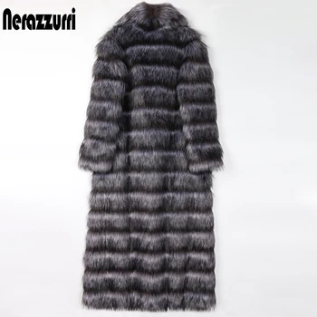 Nerazzurri Dolgo puhasto toplo specializiranimi za umetno krzno plašč ženske 2020 dolg rokav plus velikost Womens silver fox fur coats 5xl 6xl Pozimi moda
