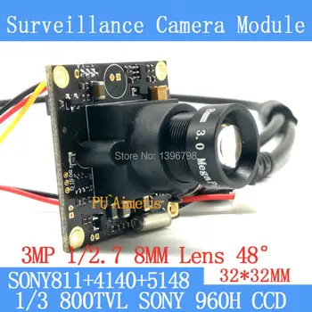 32*32mm Mini nadzorna kamera 800TVL 1/3 Effio CCD Sony 811+4140+5148 CCTV kamere modul,3MP+8 mm objektiv+BNC/OSDCable