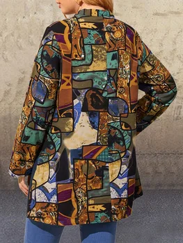 Plus Velikost Ženske Majica 2021 Pomlad Jesen Dolg Rokav Retro Tiskanja Mozaik Priložnostne Dolgo Bluzo Shirt Dame Vrhovi