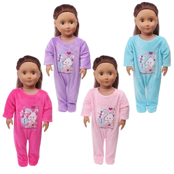 18 inch Dekleta lutka obleko Ameriških novorojenčka Srčkan zajček tiskanja jumpsuit Otroške igrače pižamo fit 43 cm lutke otroka c622