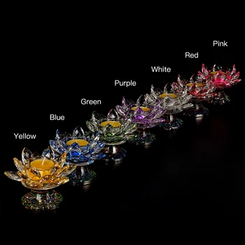 8colors Precej Kristalno Lotus svečniki Stekla Cvet Sveča Čaj Luči Imetnik Svečnik Ornament Feng Shui Dekor Zbirka