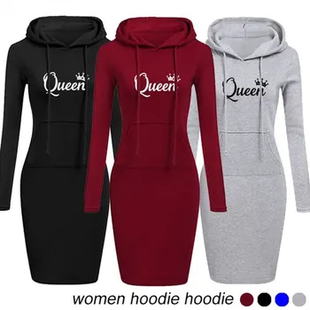 Ženske Hoodie Obleko Priložnostne Hooded O-Vratu Žep Z Dolgimi Rokavi Pulover Majica Pozimi Harajuku Tople Jopice S Kapuco