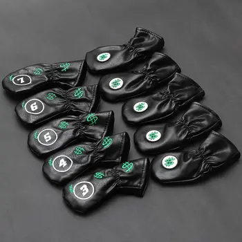 10 Paketi Black Golf Železa > Glavo Zajema Zaščitnik Trajne PU Usnje Klub Headcover Set Pribor