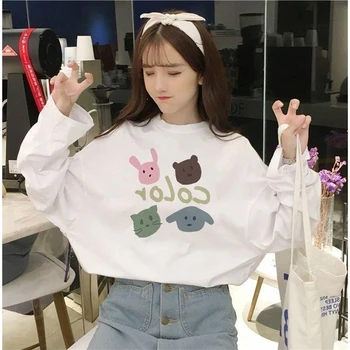 2020 novo pomlad in jesen beli Dolg Rokav T-shirt za študentk korejska različica svoboden dno srajco na oblači