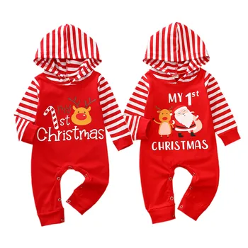2020 Novo Zimo Božič Newborn Baby Dekleta, Fantje, Moj 1. Božič Hooded Romper Jelenov Rdeče Trakove Toplo Obleko