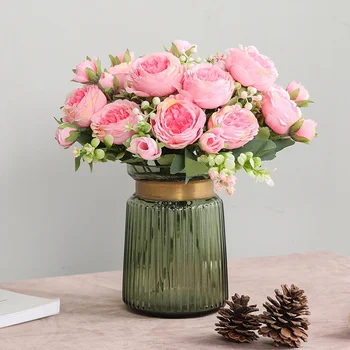 Umetne Svile Cvetja Lepa Rose Peony Majhen Bel Šopek Vaze za notranje Stranke Zimske Poroka Dekoracija Diy Cvet steno