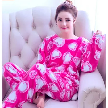 Korejski Lepe Ženske Pižame Jeseni, Pozimi Homewear Oprema Flanela Dolgo Oplaščeni Obleko Debele Coral Runo Sleepwear B-5987