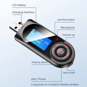 USB Bluetooth 5.0 Avdio Oddajnik-Sprejemnik, LCD Zaslon 3.5 MM AUX RCA Stereo Brezžični Adapter za Ključ Za PC TV Avto Slušalke