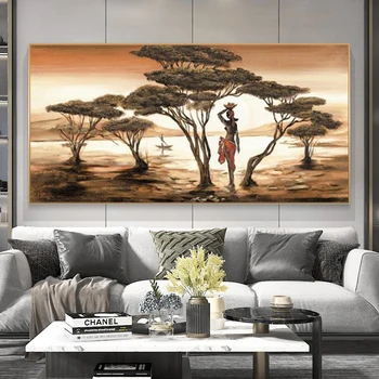 Afriška Ženska Slike Na Steni Klasični Sončni Zahod Krajine Wall Art Platno Fotografij In Plakatov Cuadros Slike Doma Dekor