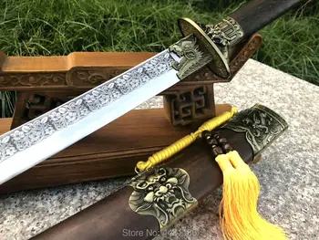 Kitajski KungFu Broadsword Dao Meč Zmaj/Tiger Qing Nož Visoko Manganovega Jekla Rezilo Oster Rez Bambusa Boj Pripravljen