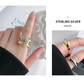 JShine Čisto 925 Sterling Silver Obroči za Ženske Neenakomeren Sijajna Površina Široko Nastavljiv Prst Obroči Zlato, Srebro 925 Fine Nakit
