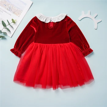 2020 Nov Baby Toddler Božič Dekle Obleko z Dolgimi Rokavi Rdeče Stranke Obleke Mlado Dekle je River Ovratnik Vrh božič Obleko