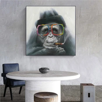 Nordijska Opica Gorilla Kajenje Povzetek Oljna slika, Platno, Plakati, Tiskanje Skandinavskih Cuadros Stenskih slikah, za dnevno Sobo