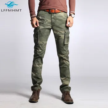 Moške Pomlad Moda Vojaški Slog Prikrivanje Tovora Hlače Multi-žep Moški Slim Fit Priložnostne Naravnost Hlače na Prostem Safari Hlače