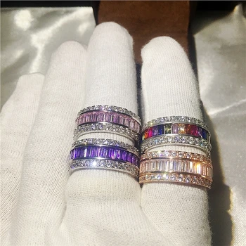 4 barve, Trendy prstan Srebro 925, ki je Napolnjena Angažiranost, Poročni Bend, Obroči za ženske Princesa cut AAAAA cirkon Ženski Prst Nakit