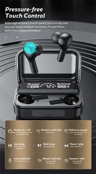 TWS Brezžične Slušalke Touch Kontrole 9D Stereo Bluetooth Čepkov Power LED Zaslon za Šport Vodotesne Slušalke šumov