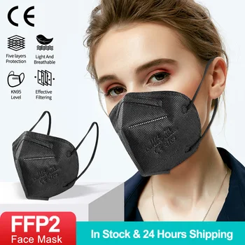100 kozarcev FFP2 Masko za Odrasle Črna CE KN95 Tkanine Masko Mascarillas 5-Plasti Filtra za Filtracijo Usta Maske Dustproof Zaščitno Masko