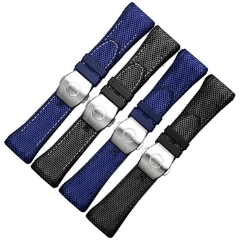 PEIYI Najlon +Silikonski watchband 28 mm, črna, modra manžeta z zložljivo sponke Primerna za FM V45 moška zapestnica