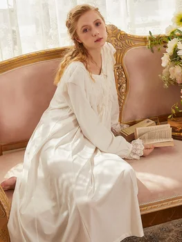 Vintage Vezenje Bombaž Žensk Dolgo Nightgowns Luksuzni Royal Pricess Svoboden More Elegantno Jeseni, Spomladi Dolgo Obleko Nighty