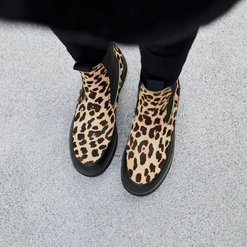 2020 Visoke Kakovosti Konjske Žime Chelsea Čevlji Za Ženske Novo Leopard Kratek Čevlji Pozimi Topli Škornji Ženske