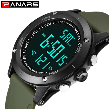 Šport na prostem Watch PANARS Moških Budilka 5Bar Nepremočljiva Vojaške Ure LED Zaslon Udar Vojske Zelena Digitalni Watch relogio