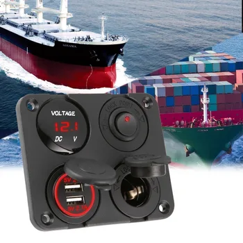 4 v 1 Dvojna Vrata USB Avto Polnilec + LED Voltmeter + 12-24V Napajanje Vtičnica + On-Off Stikalo Avto Marine Boat LED Stikala