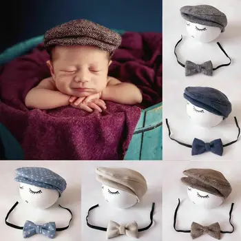 2019 Nov Modni trgovina s klobuki baby polno leto Malčke Baby Boy Novorojenčka Berets Klobuk + Lok kravato Kostum Fotografijo Fotografija Prop
