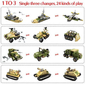 SEMBO 1061Pcs WW2 Deformacije Vojne Avto, Stavbe, Bloki Vojaška Tehnika Tank Vojsko Vojakov Številke Opeke Igrače za Fante