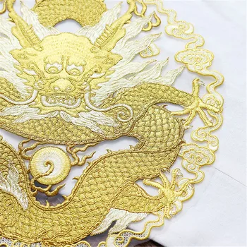 1 KOS Veliki Krog Zlati Zmaj Vezene Obliž Sew Na Oblačilo Appliques Obliži za Modo Cheongsam Poročno Obleko Pribor